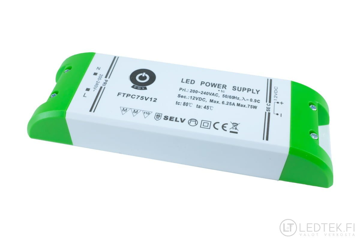 Triac himmennettävä POS LED-muuntaja 75W 12V